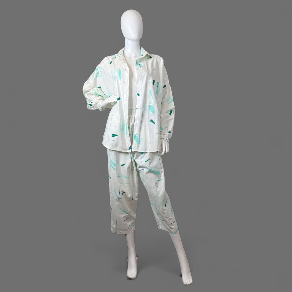 Vintage 80s Alegre San Diego Hand Painted Abstract 2 Piece Pants Set